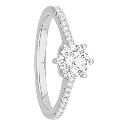 Solitaire Accompagné Diamants 0,70 ct & Or Blanc 750, Largeur 1,50 mm - Alliantine