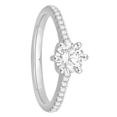 Solitaire Accompagné Diamants 0,60 ct & Or Blanc 750, Largeur 1,50 mm - Alliantine