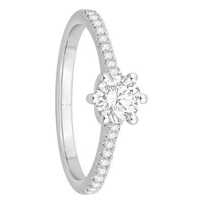 Solitaire Accompagné Diamants 0,50 ct & Or Blanc 750, Largeur 1,50 mm - Alliantine