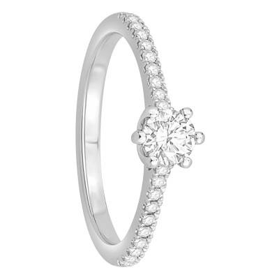 Solitaire Accompagné Diamants 0,30 ct & Or Blanc 750, Largeur 1,50 mm - Alliantine
