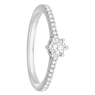 Solitaire Accompagné Diamants 0,20 ct et Or Blanc 750, Largeur 1,50 mm - Alliantine