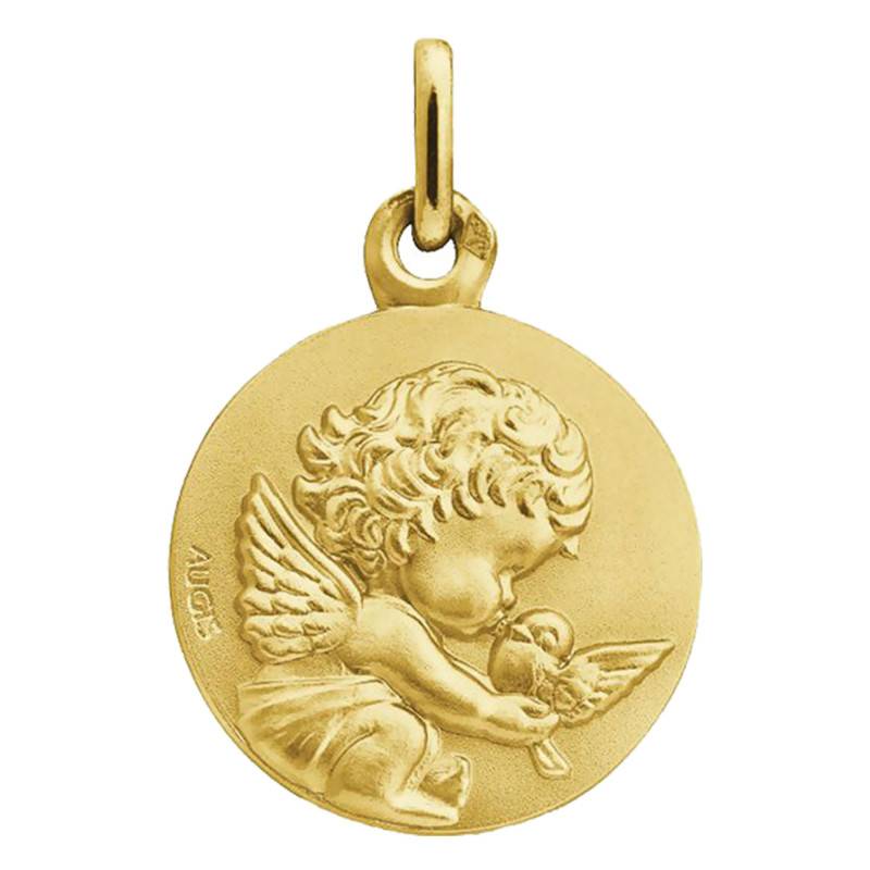 Yellow Gold 750 Angel with Dove Medal, Diameter 14 mm or 16 mm - Augis