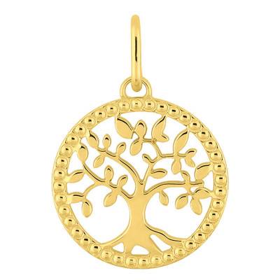 750/1000 Yellow Gold Pearly Tree of Life Medal, 12 mm Diameter - Emanessence