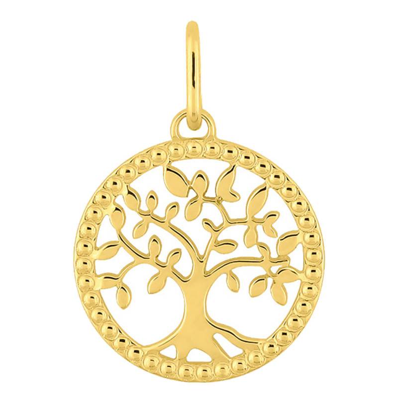750/1000 Yellow Gold Pearly Tree of Life Medal, 12 mm Diameter - Emanessence