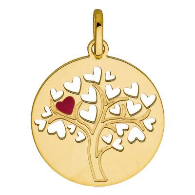 Openwork Tree of Life Medal, 375/1000 Yellow Gold, Diameter 16 mm - Vandona