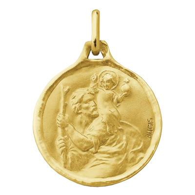 Round 750/1000 Yellow Gold Saint Christopher Medal, Diameter 16 mm to 20 mm - Augis