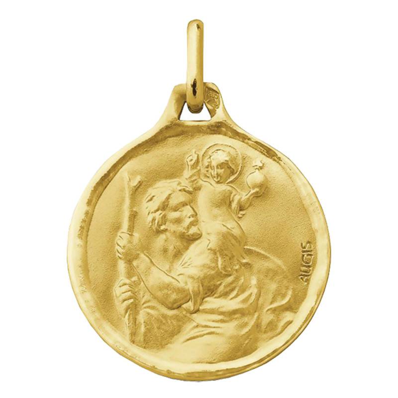 Round 750/1000 Yellow Gold Saint Christopher Medal, Diameter 16 mm to 20 mm - Augis