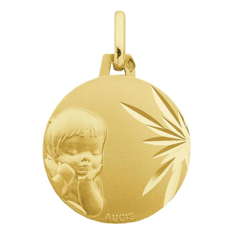18K Yellow Gold Dreaming Child Medal, 16 mm Diameter - Augis