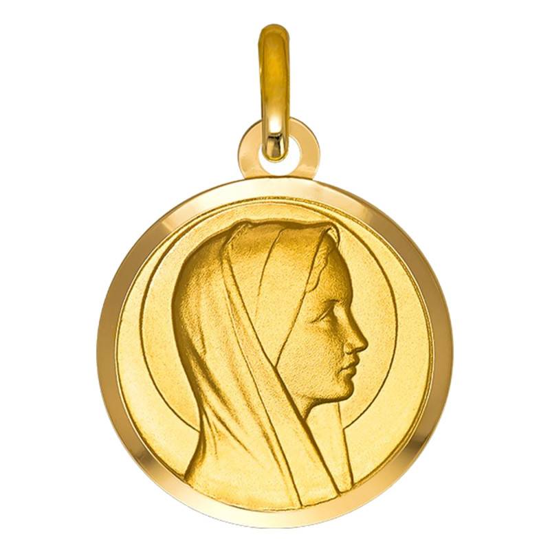 Yellow Gold 375 Round Virgin Mary Profile Medal, 17 mm Diameter - Emanessence