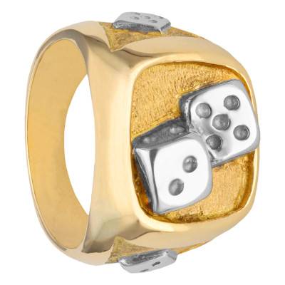 Dice Motif 750 Two-Tone Gold Signet Ring - Imperium