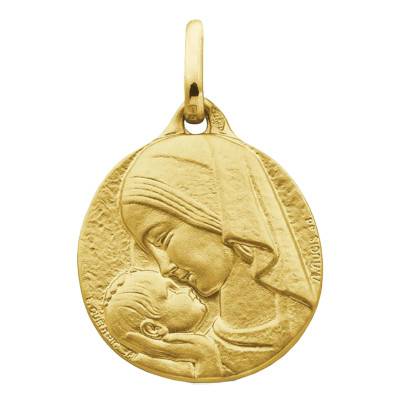 Médaille Vierge Amour Maternel Or Jaune 750, Diamètre 16 mm ou 18 mm - Augis