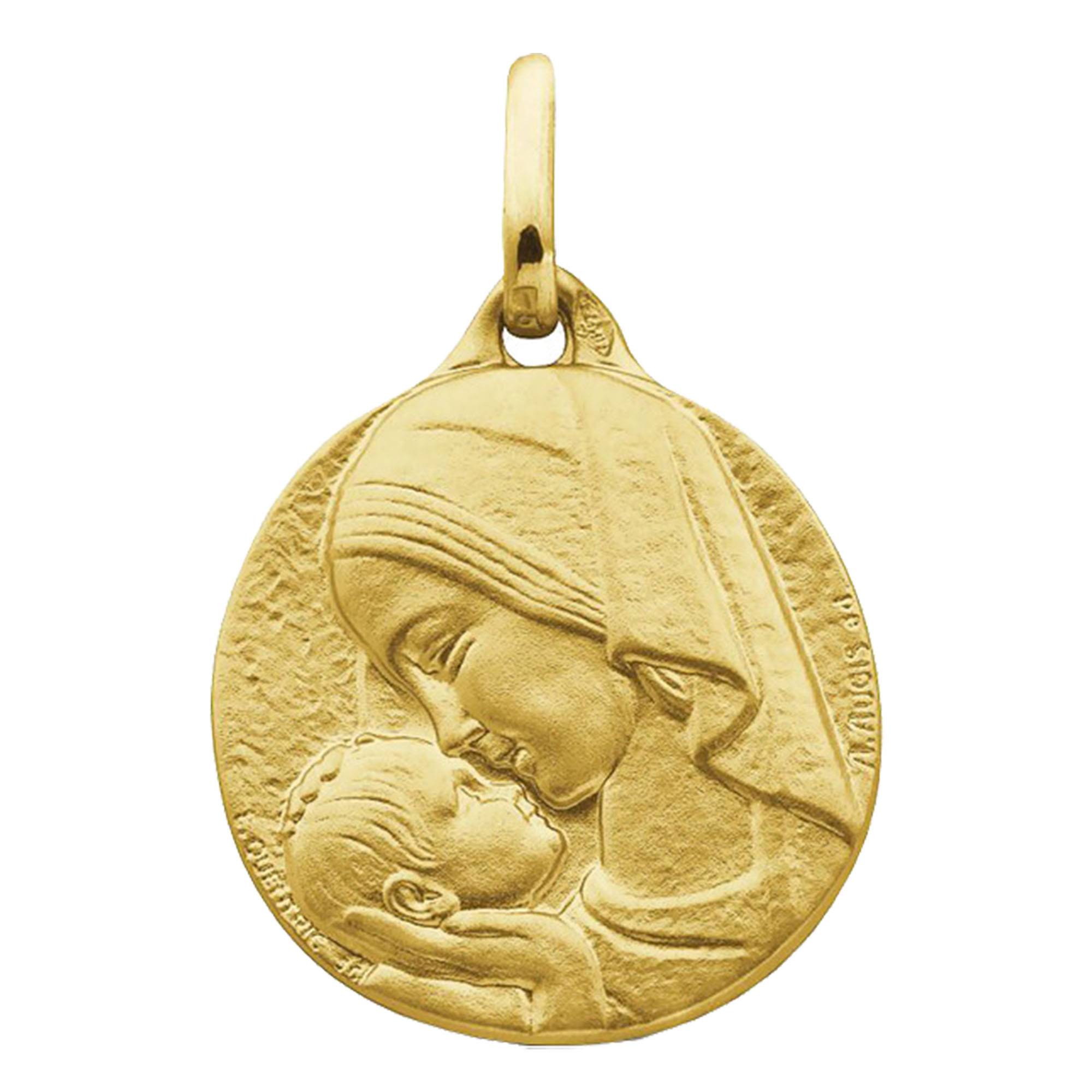 Médaille de baptême Maison de la Médaille Médaille Vierge à l'enfant -  Amour Maternel - Or jaune 18ct sur Maison de la Médaille