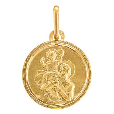 Saint Christopher Medal in 375 or 750 Yellow Gold, 16 mm Diameter - Lucas Lucor