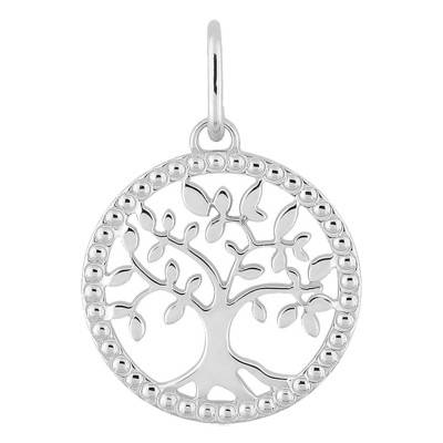 Médaille Arbre de Vie Perlée en Or Blanc 750, Diamètre 12 mm - Emanessence