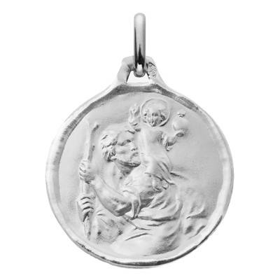 Round 750/1000 White Gold Saint Christopher Medal, Diameter 18 mm - Augis
