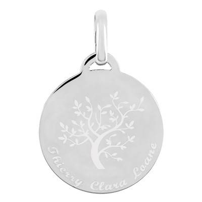 Médaille gravable arbre de vie en argent, Diamètre 22 mm - Lumiosa