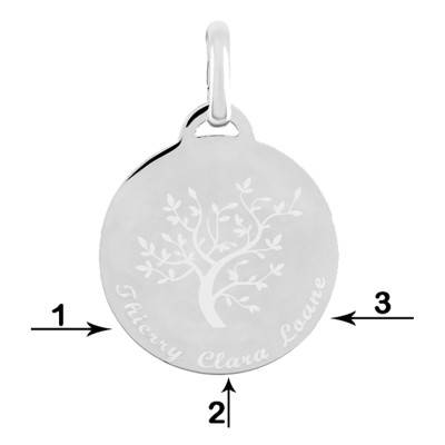 Médaille gravable arbre de vie en argent, Diamètre 22 mm - Lumiosa