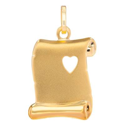 750/1000 Yellow Gold Small Heart Scroll Pendant - Emanessence