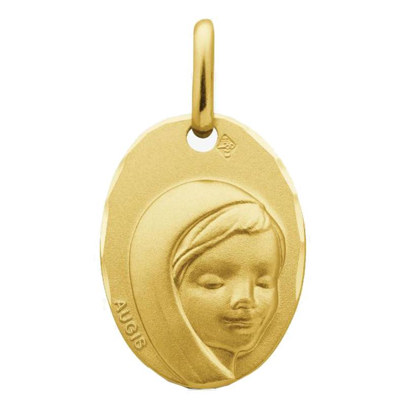 375/1000 Yellow Gold Benevolent Virgin Mary Medal, 16x12 mm - Augis