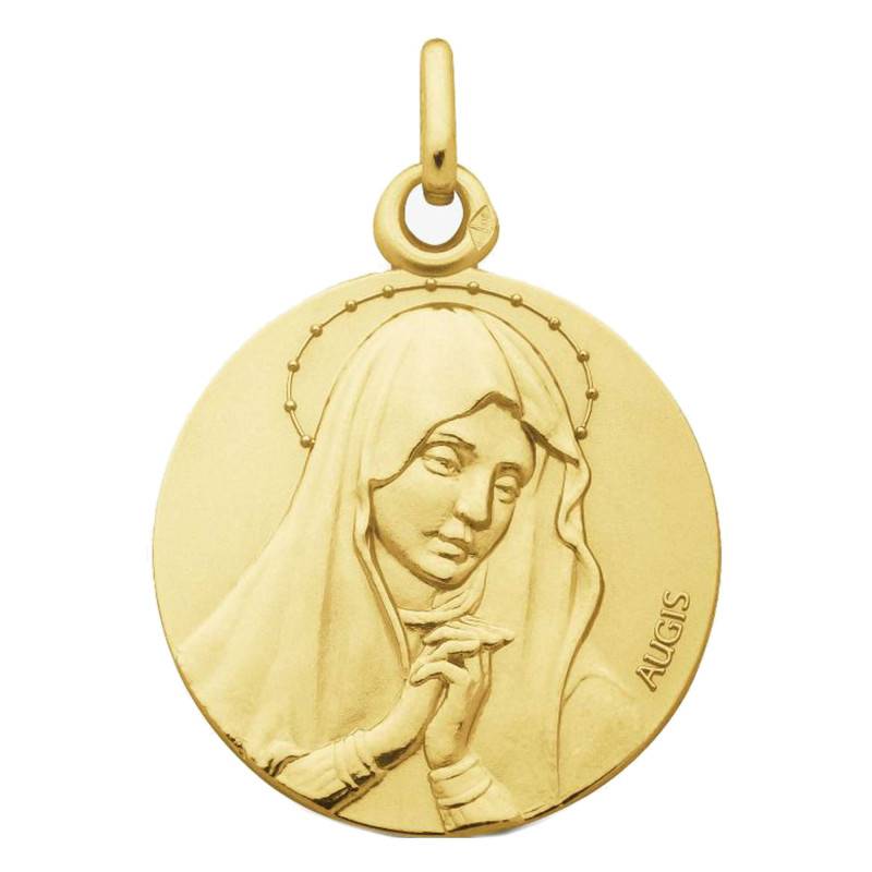 750/1000 Yellow Gold Virgin Mary Full of Grace Medal, Diameter 18 mm - Augis