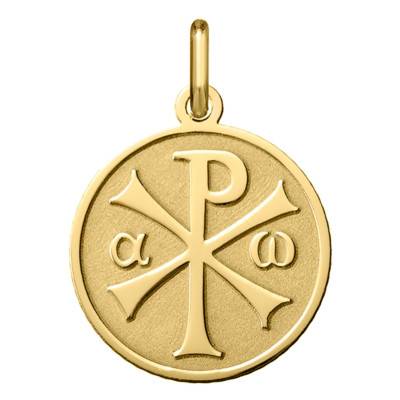 750/1000 Yellow Gold Sand-Blasted Chi-Rho Medal, 18 mm Diameter - Argyor