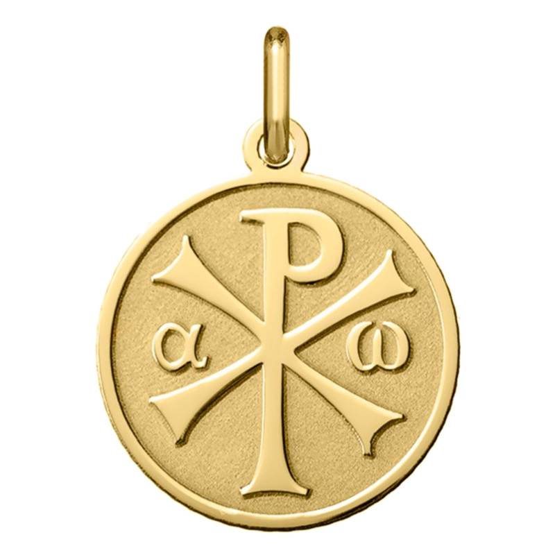 750/1000 Yellow Gold Sand-Blasted Chi-Rho Medal, 18 mm Diameter - Argyor