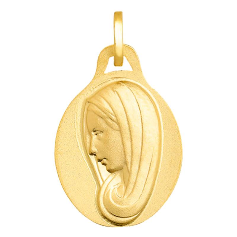 750/1000 Yellow Gold Oval Small Virgin Mary Medal - Emanessence