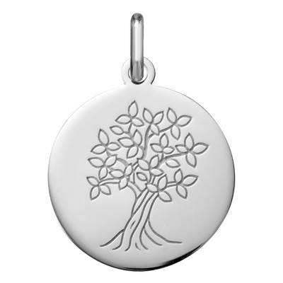 18K 750 White Gold Blooming Spring Tree of Life Medal, 18 mm Diameter - Argyor