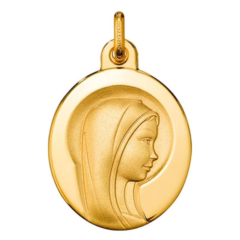 750/1000 Yellow Gold Oval Virgin Mary Medal with Halo - Argyor
