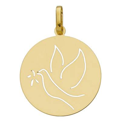 Médaille Baptême Colombe, Or Jaune 750, Diamètre 18 mm - Vandona