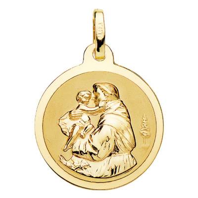 Médaille brillante Saint Antoine Or Jaune 750, Diamètre 18 mm - Lumiosa