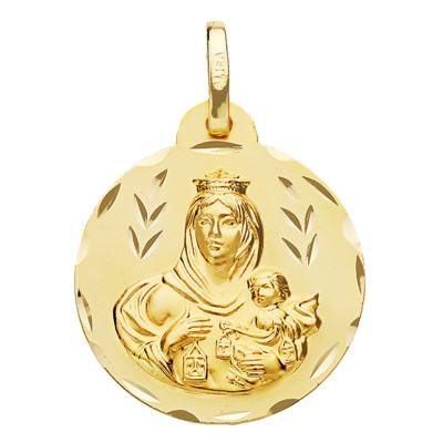 750 Yellow Gold Faceted Maternity Virgin With Wheat Ears Medal, Diameter 16 mm to 20 mm - Lumiosa