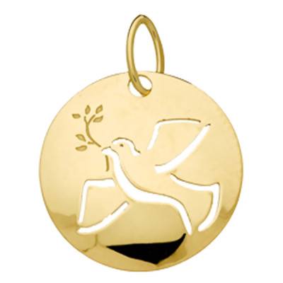 Openwork Dove Medal, 375/1000 Yellow Gold, Diameter 16 mm - Vandona