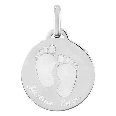 Médaille gravable petits pieds en argent, Diamètre 22 mm - Lumiosa