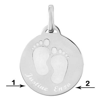 Médaille gravable petits pieds en argent, Diamètre 22 mm - Lumiosa