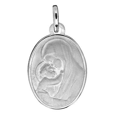Médaille Ovale Vierge à l'Enfant Or Blanc 750 - Emanessence
