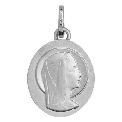 Médaille Ovale Vierge de Profil Or Blanc 375 - Emanessence