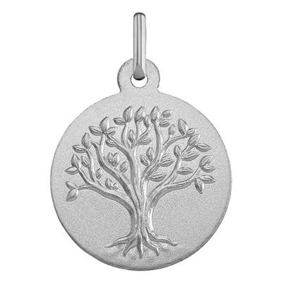 18K White Gold Relief Tree of Life Medal, 18 mm Diameter - Argyor
