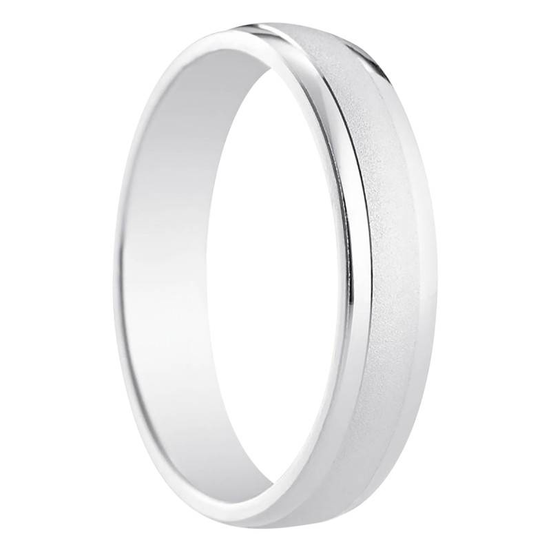 Standard Half-Dome 750/1000 White Gold Wedding Ring Bilbao, 4 mm Width - Amore
