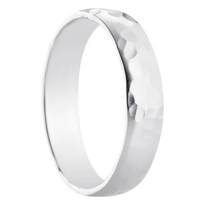 750 White Gold Hammered Half-Dome Standard Wedding Ring, Width 4.5 mm - Amore