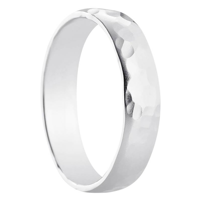 750 White Gold Hammered Half-Dome Standard Wedding Ring, Width 4.5 mm - Amore