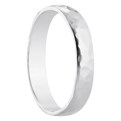 750/1000 White Gold Half-Dome Standard Organic Hammered Wedding Ring, 3.5mm Width - Amore