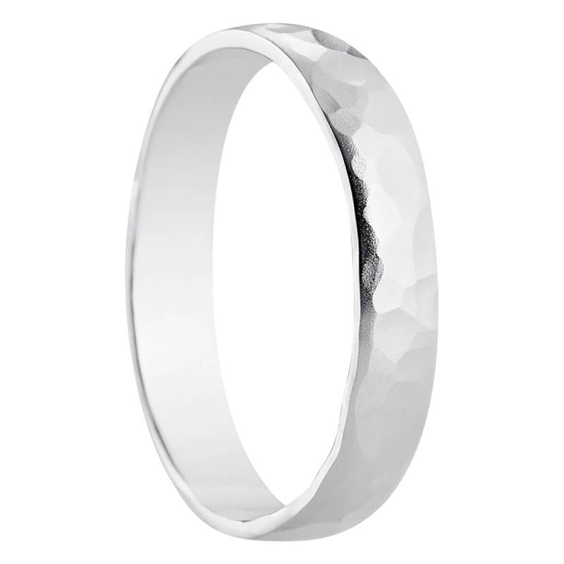 750/1000 White Gold Half-Dome Standard Organic Hammered Wedding Ring, 3.5mm Width - Amore