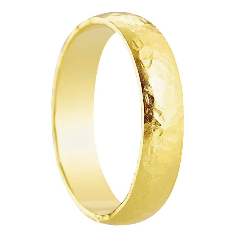 750/1000 Yellow Gold Half-Domed Organic Hammered Wedding Ring, 4.5mm Width - Amore