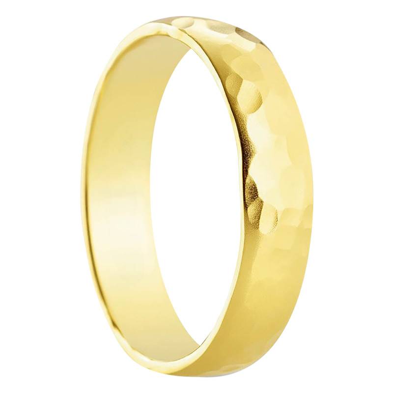 750/1000 Yellow Gold Half-Domed Standard Hammered Wedding Ring, 4.5mm Width - Amore
