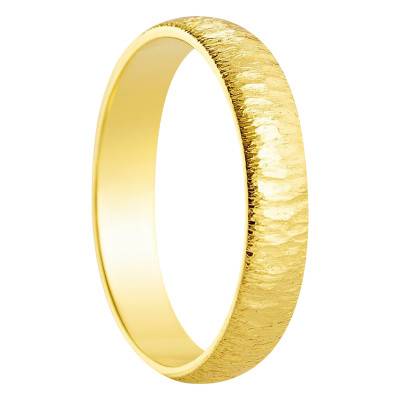 750 Yellow Gold Organic Hammered Semi-Domed Standard Wedding Ring, Width 3.5 mm - Amore