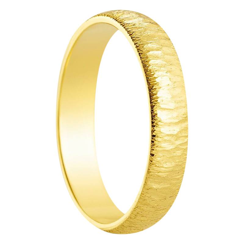 750 Yellow Gold Organic Hammered Semi-Domed Standard Wedding Ring, Width 3.5 mm - Amore