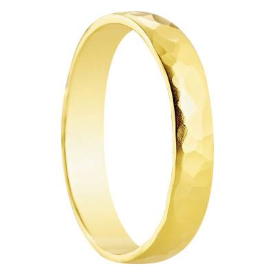 Amore Yellow Gold 750 Hammered Half-Dome Standard Organic Wedding Ring, Width 3.5mm, Thickness 1.20 to 1.40mm - Amore