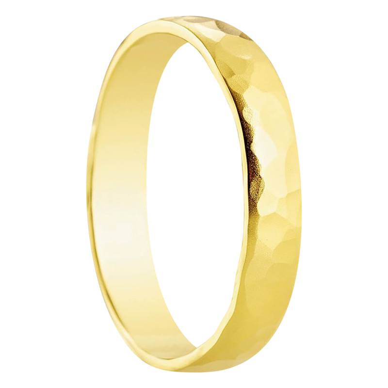 Amore Yellow Gold 750 Hammered Half-Dome Standard Organic Wedding Ring, Width 3.5mm, Thickness 1.20 to 1.40mm - Amore