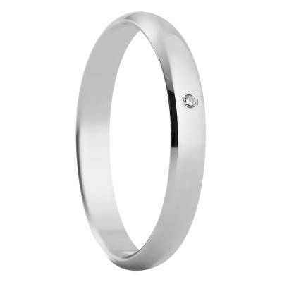 375 White Gold & Diamond Semi-Domed Standard Wedding Ring Carthagène, Width 3 mm - Amore
